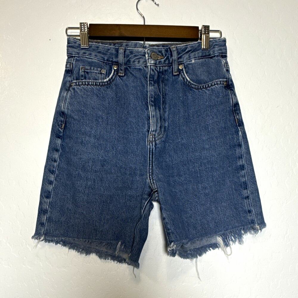 &Denim Women's Mom Denim Shorts Ultra High Waist Loose 5-Pocket Blue 2